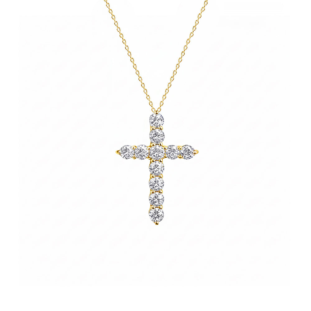 Round Diamond Cross Necklace / 14K Gold Christian Pendant