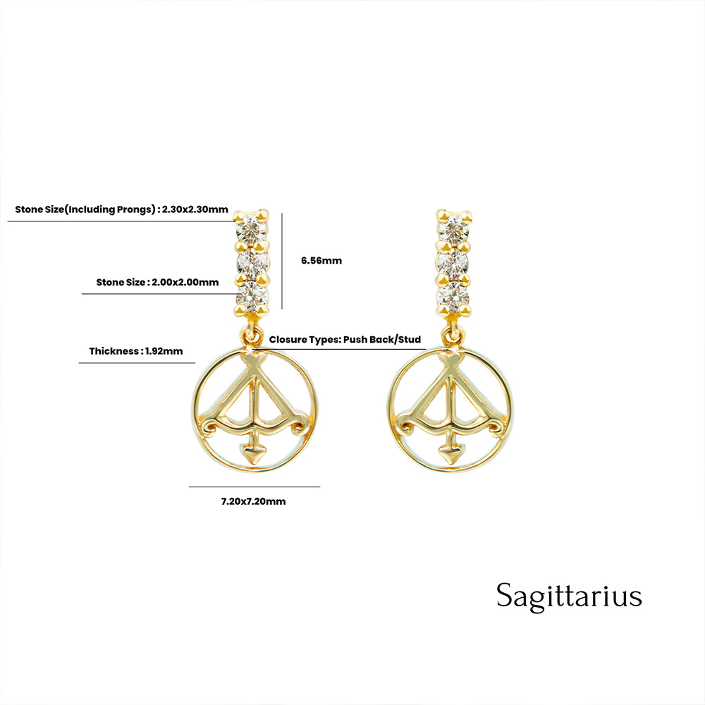 14K Gold Diamond Sagittarius Earrings