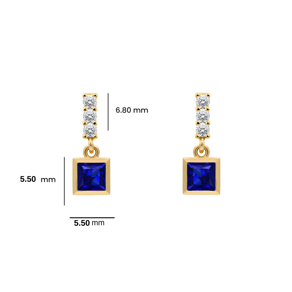 14K Gold Sapphire Square Earrings