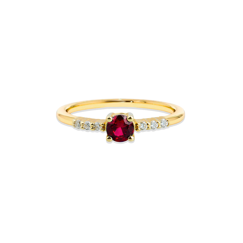 14K Gold Round Diamond Ruby Ring