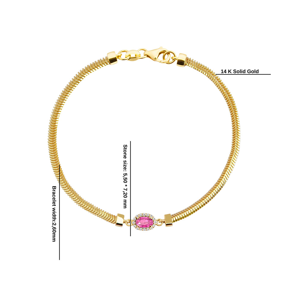 14K Gold Oval Pink Sapphire Diamond Bracelet