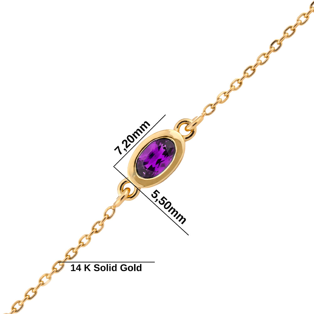 14K Gold Oval Amethyst Bracelet