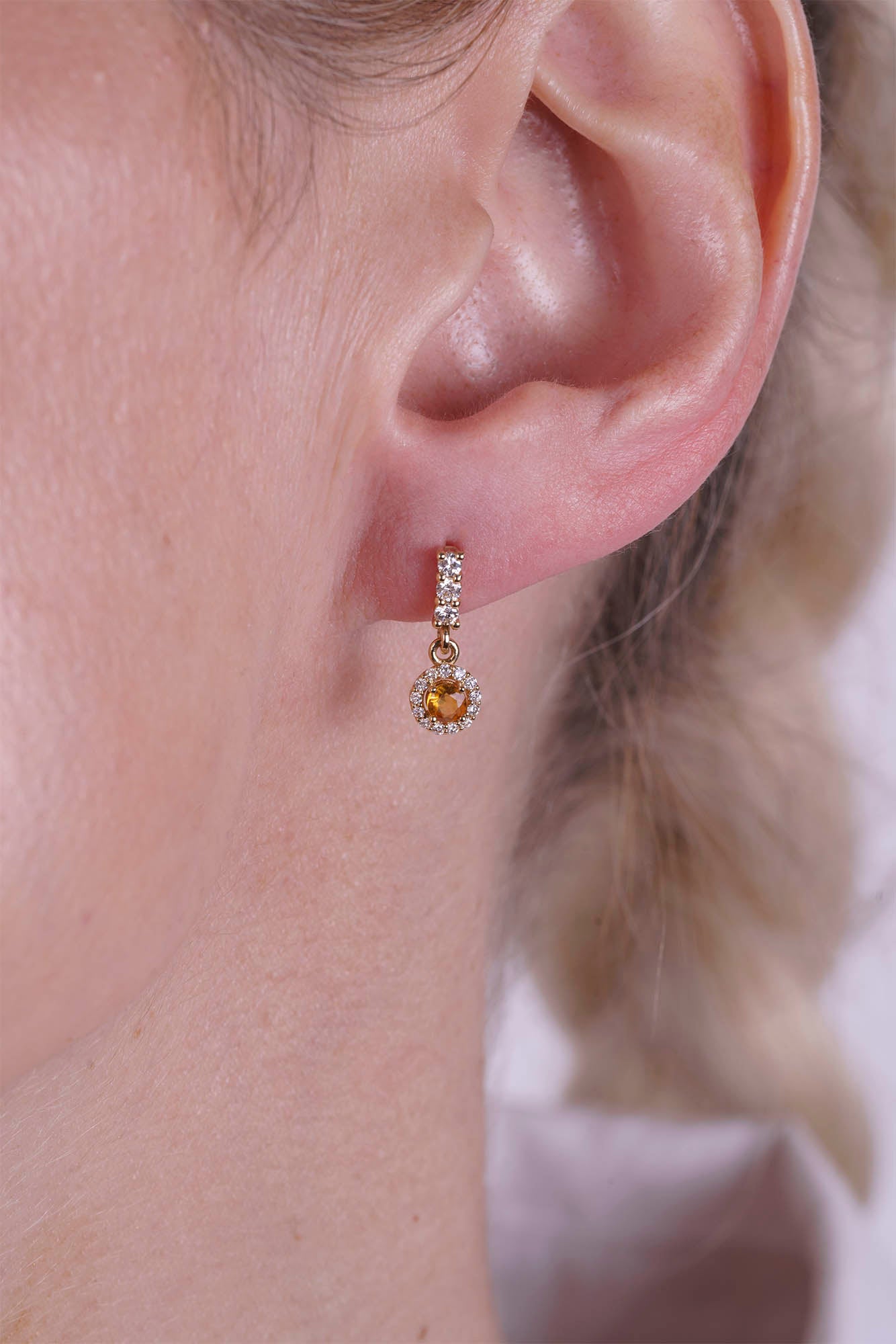 14K Gold Citrine Halo Earrings