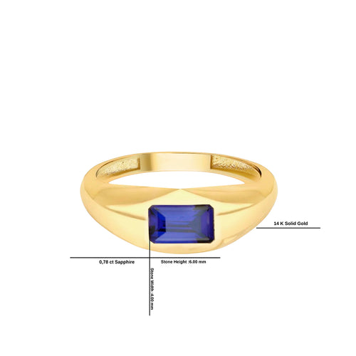 14K Gold Natural Sapphire Signet Ring