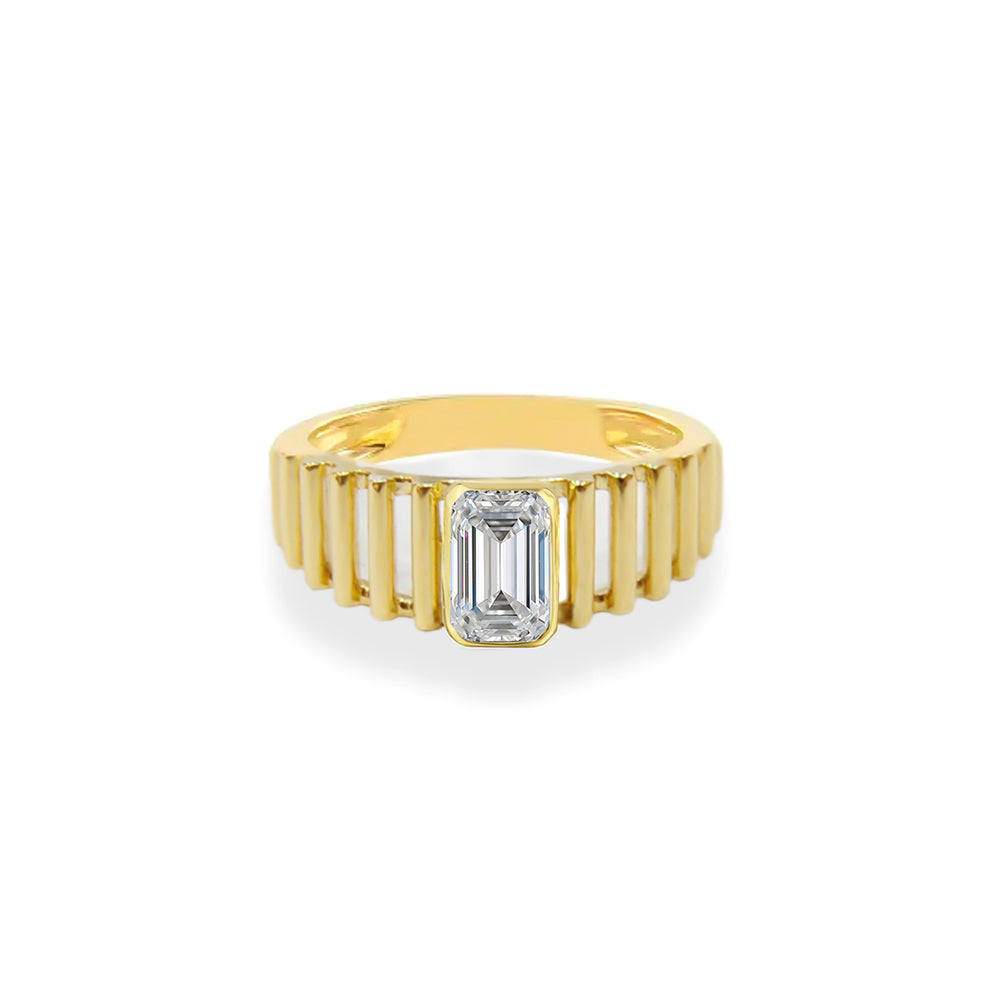 14K Gold Emerald Cut White Sapphire Ring