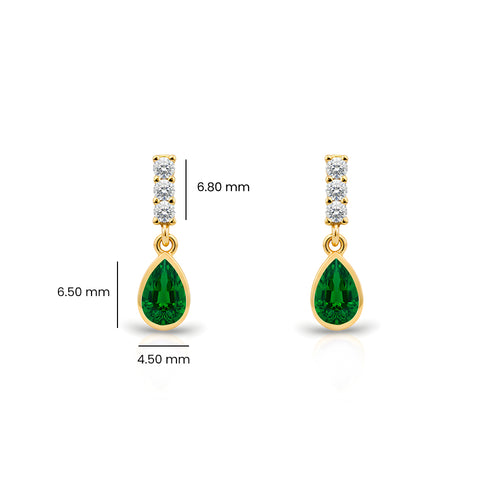 14K Gold Emerald Teardrop Earrings