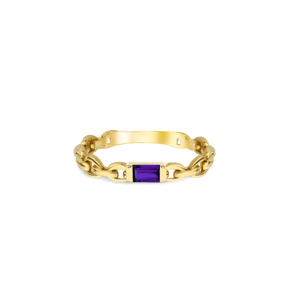 14K Gold Amethyst Chain Ring