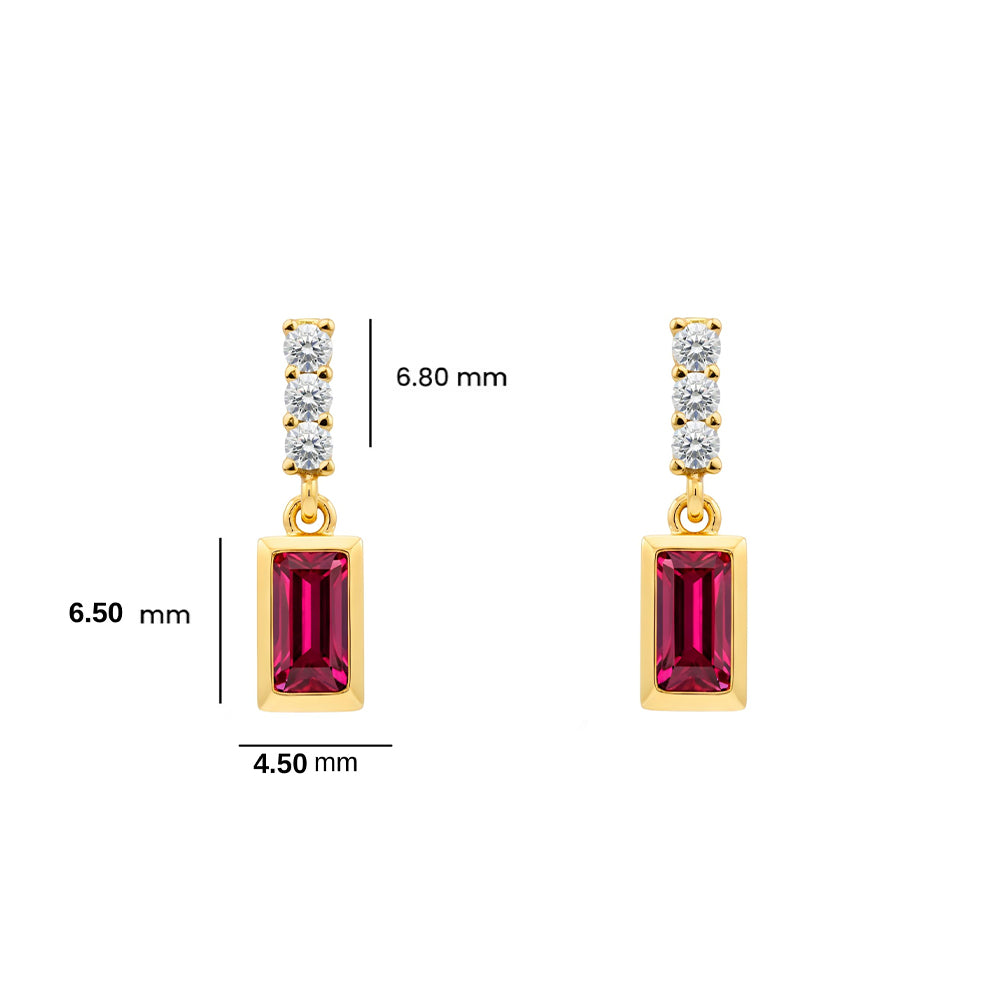 14K Gold Ruby Baguette Earrings