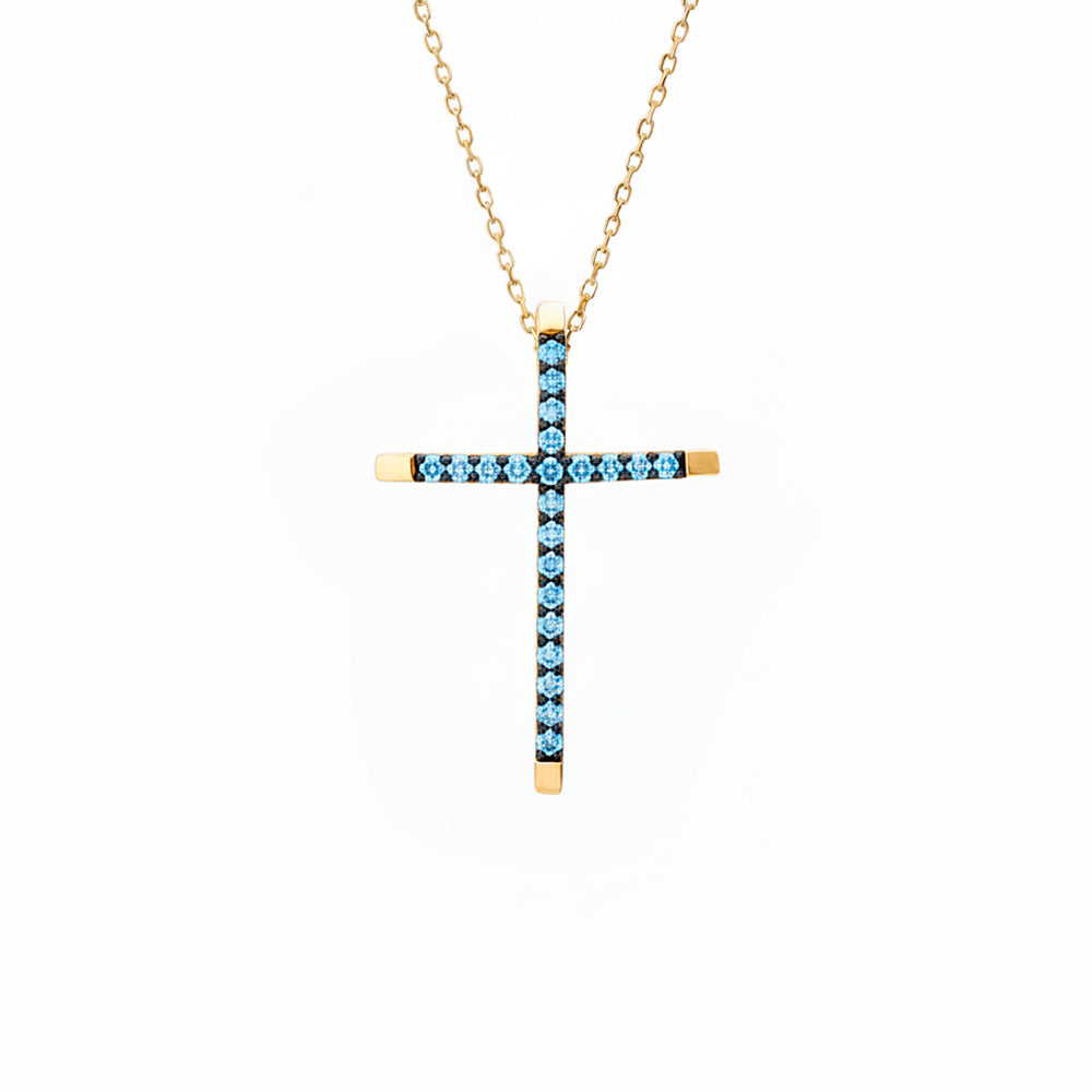 14K Gold Aquamarine Religious Necklace