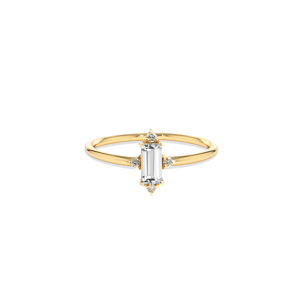 White Sapphire Baguette Ring / Diamond Wedding Ring