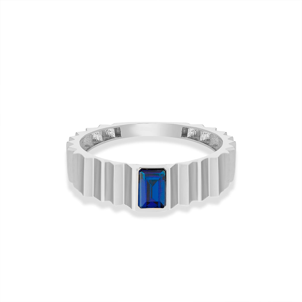 14K Gold Sapphire Step Edge Ring