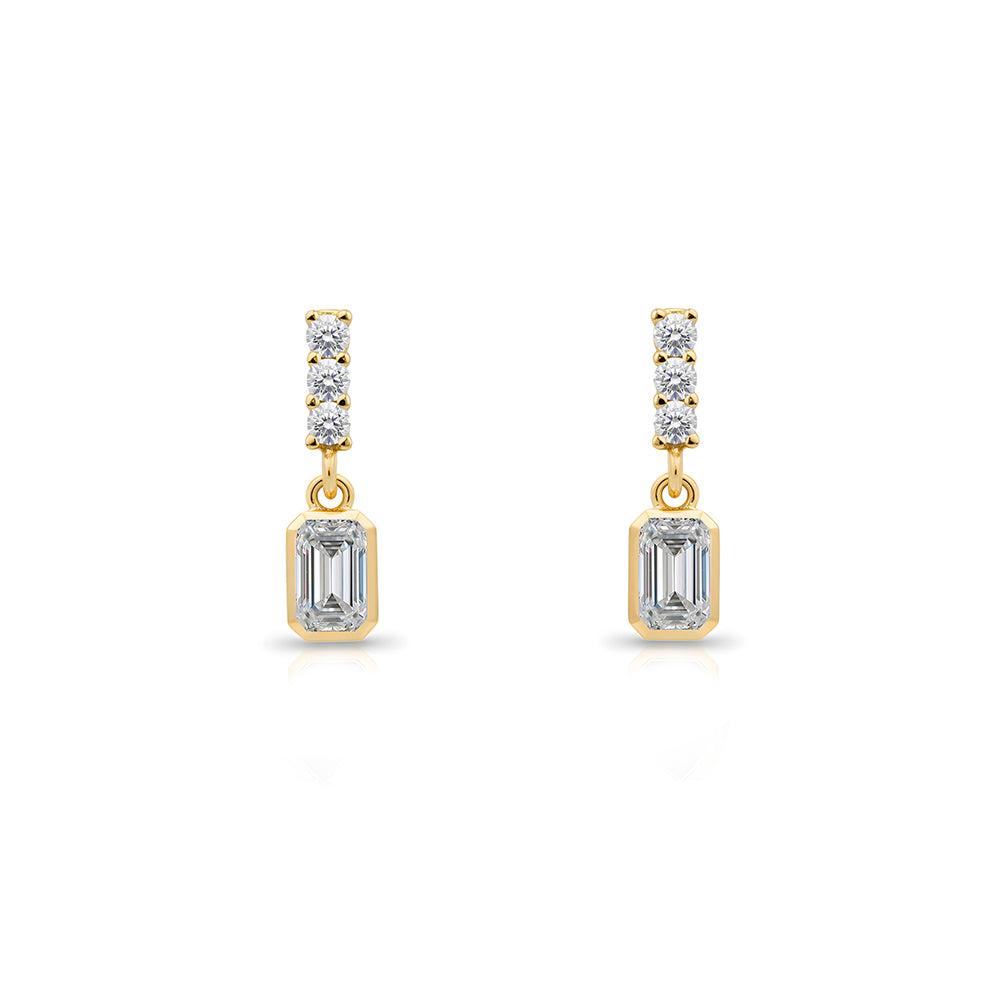 14K Gold White Sapphire Rectangular Earrings