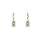 14K Gold White Sapphire Rectangular Earrings