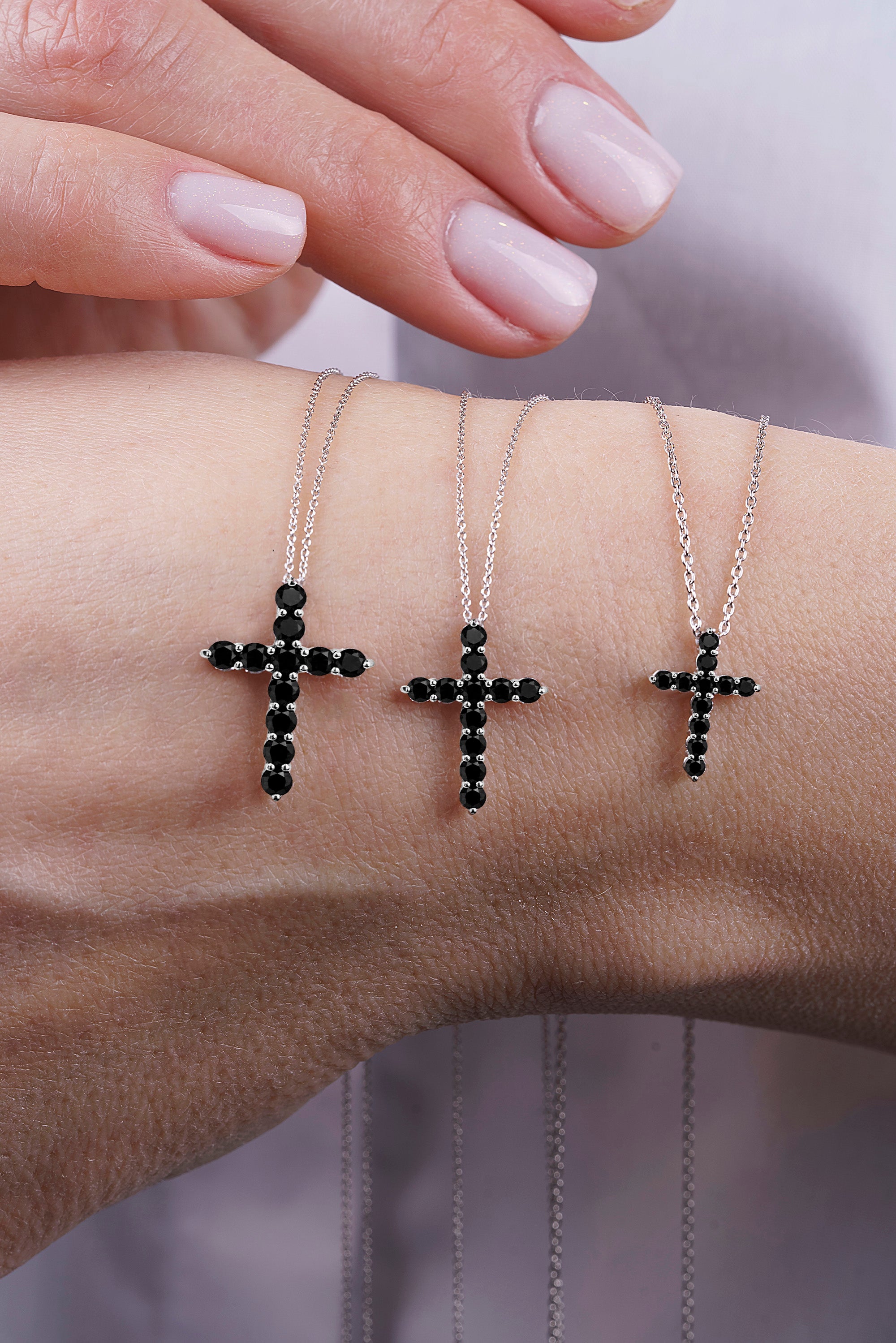 14K Gold Black Diamond Cross Pendant