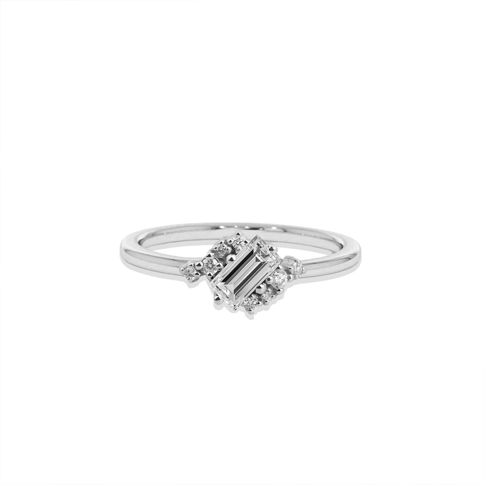 14K Gold Art Deco White Sapphire Ring