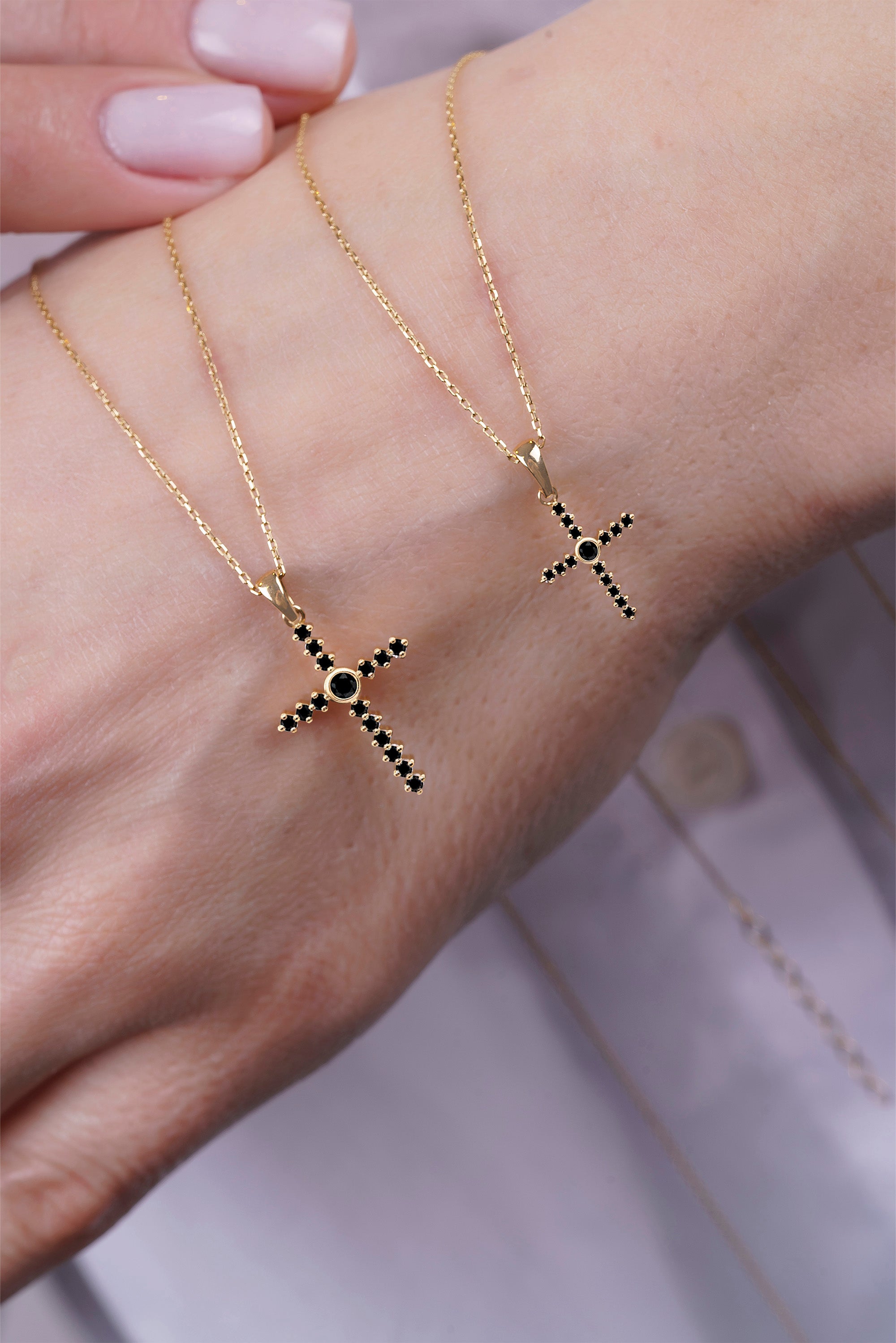 Gothic Black Diamond Cross Pendant