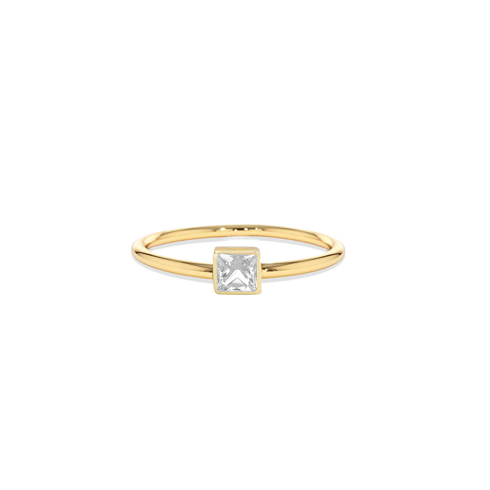14K Gold White Sapphire Solitaire Ring