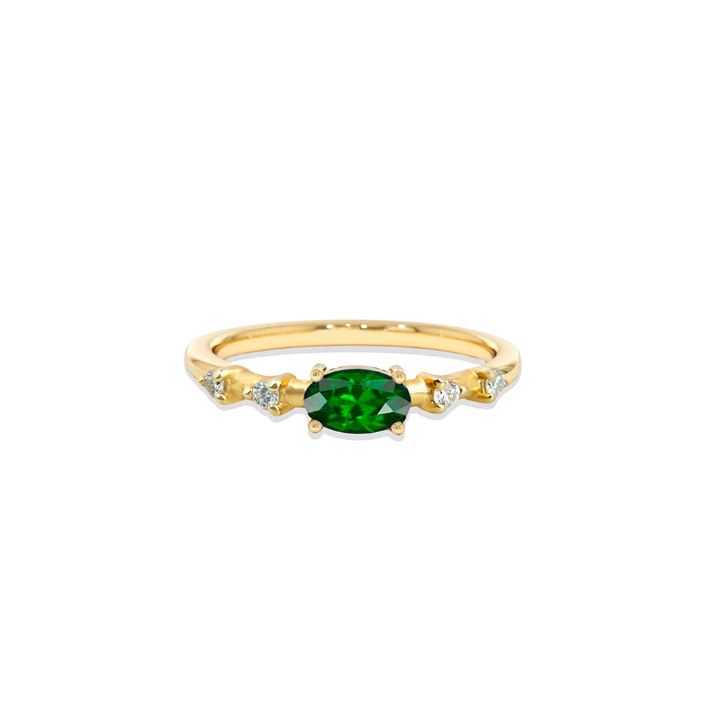 East West Emerald Ring / Oval Emerald Diamond Ring