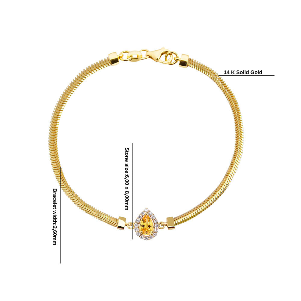 14K Gold Citrine Bracelet / Pear Citrine Diamond Bracelet