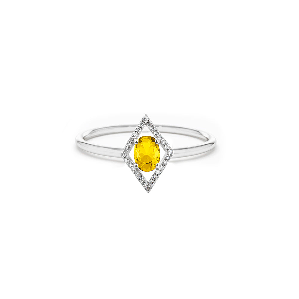 Kite Halo Citrine Ring / 14K Gold Yellow Gemstone Ring