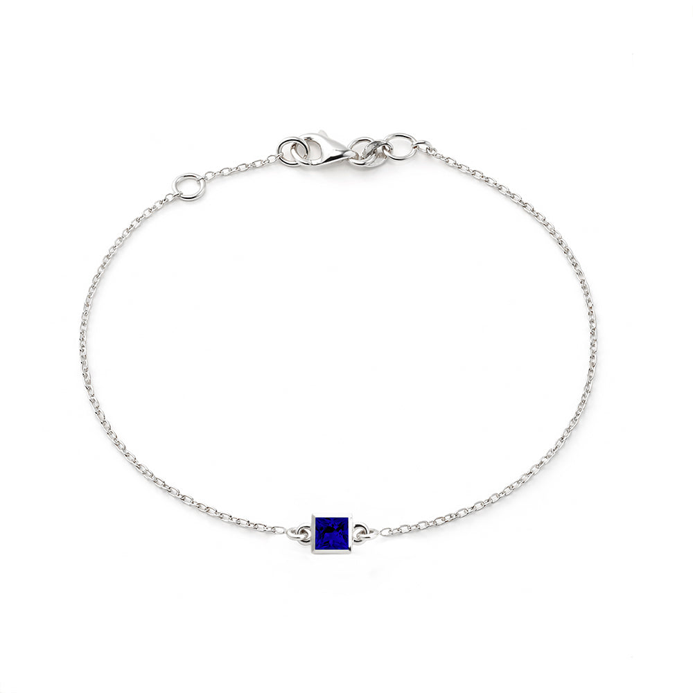14K Gold Princess Cut Sapphire Bracelet, Birthday Gift