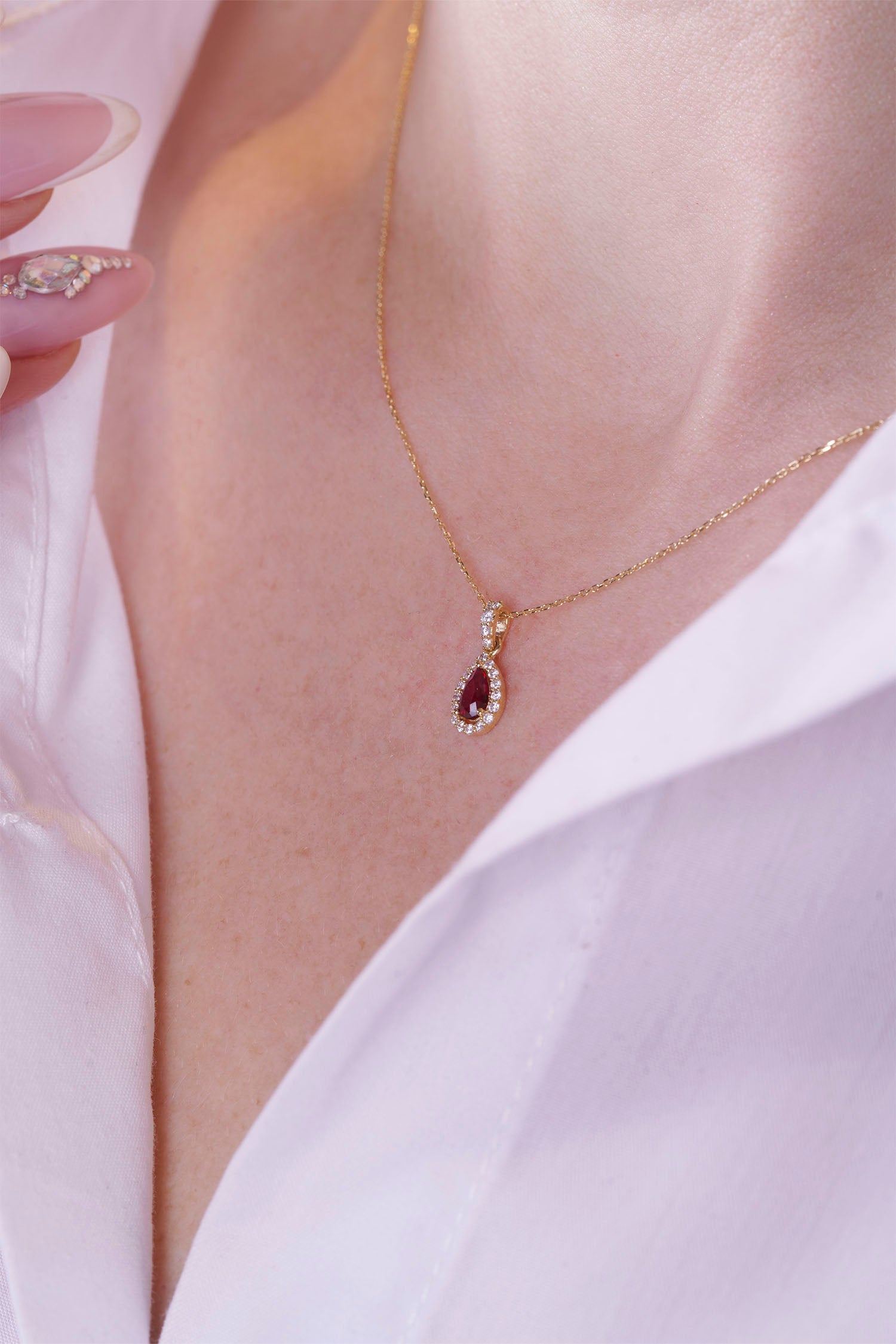 Teardrop Ruby Diamond Necklace