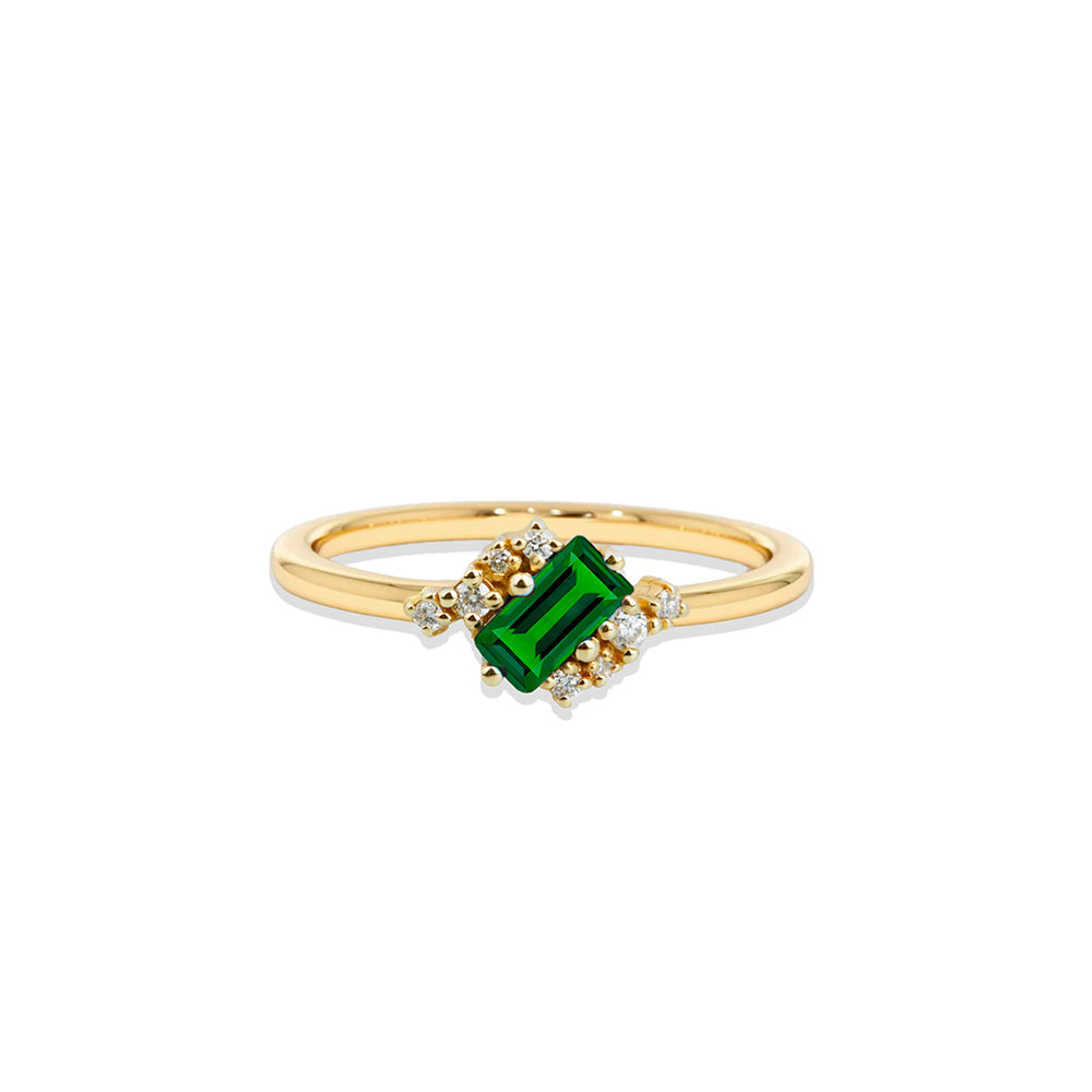 14K Gold Emerald Engagement Ring / Geometric Green Gemstone