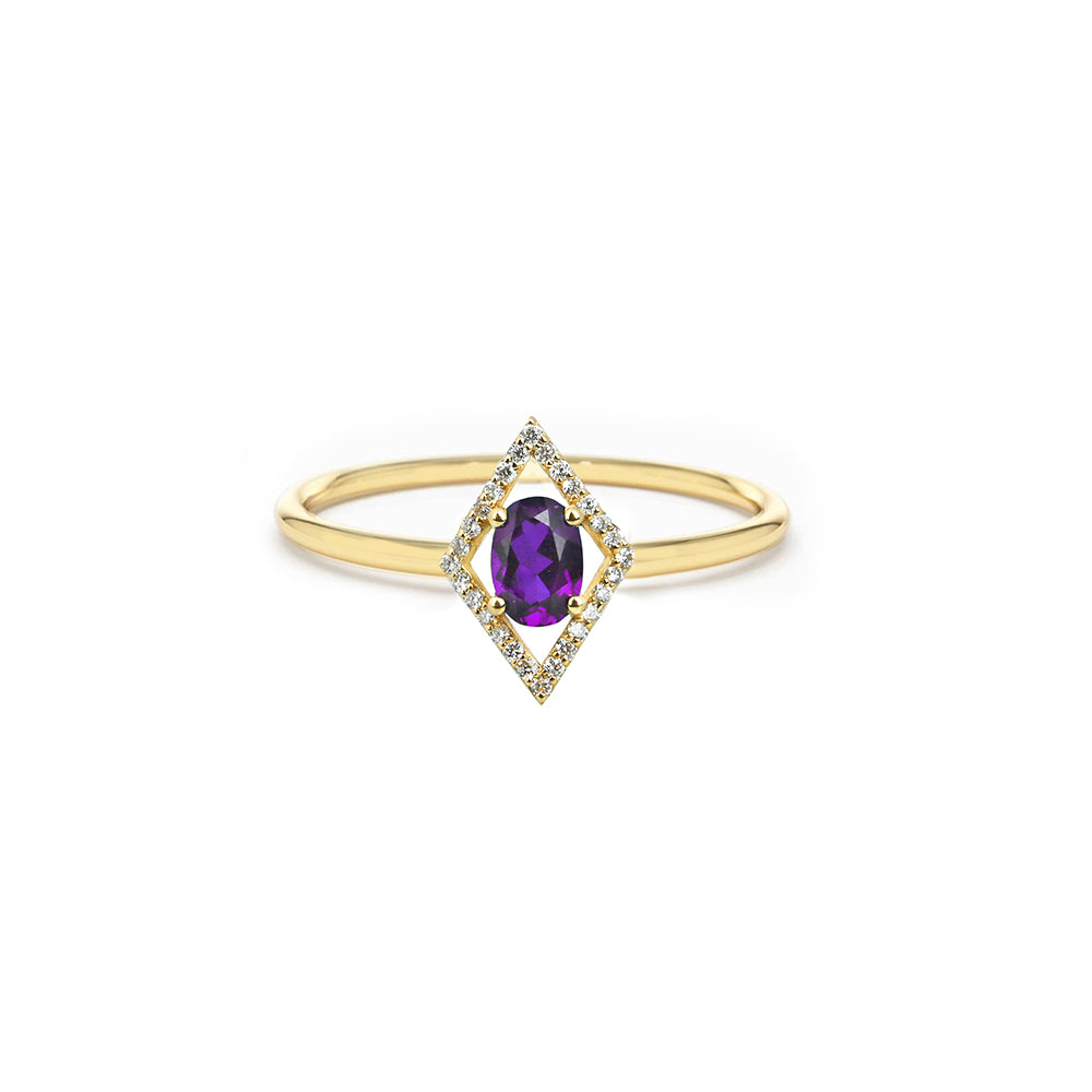 14K Gold Geometric Amethyst Ring / Anniversary Ring