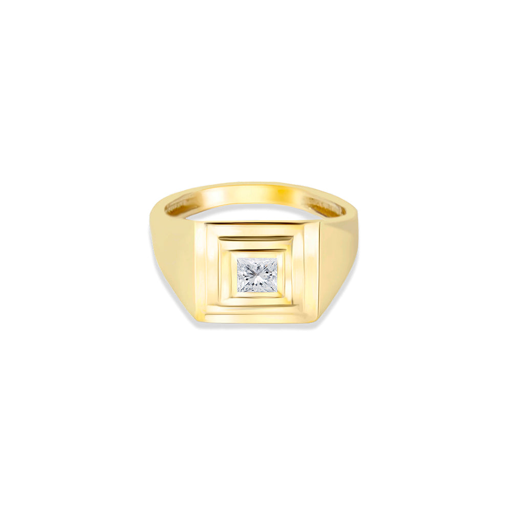 White Sapphire Signet Ring / Geometric Signet Ring