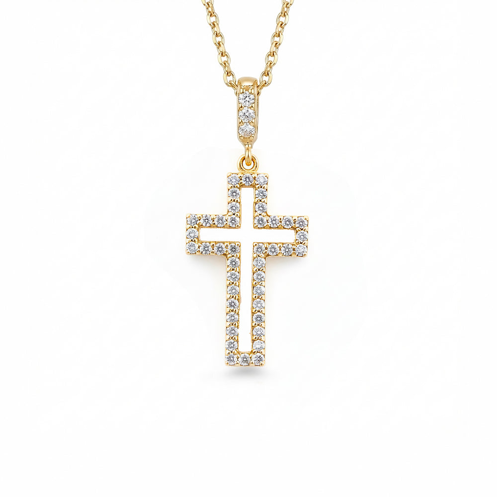 14K Gold Diamond Cross Necklace / Christian Cross Pendant