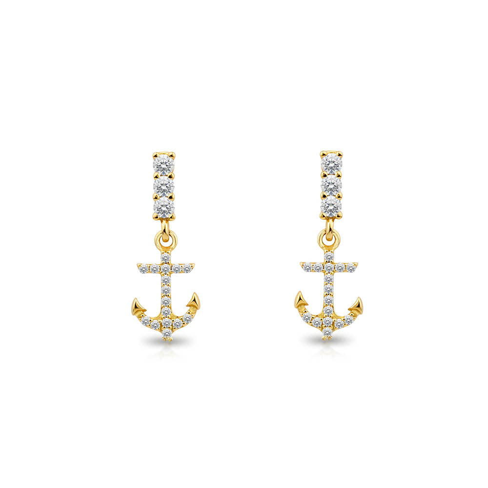14K Gold Anchor Drop Earrings