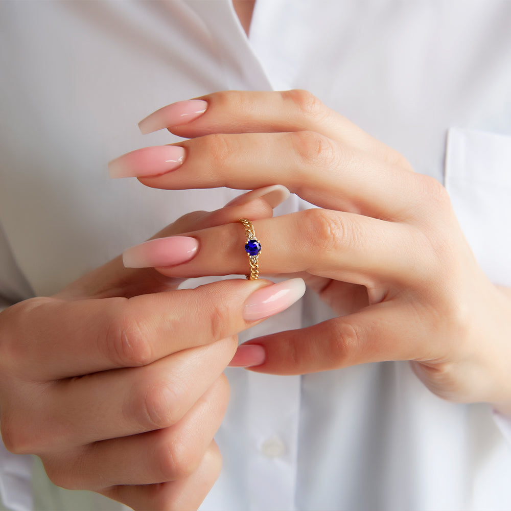 14K Gold Diamond Sapphire Chain Ring