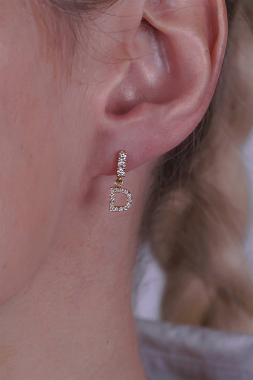 14K Gold Diamond Letter D Earring