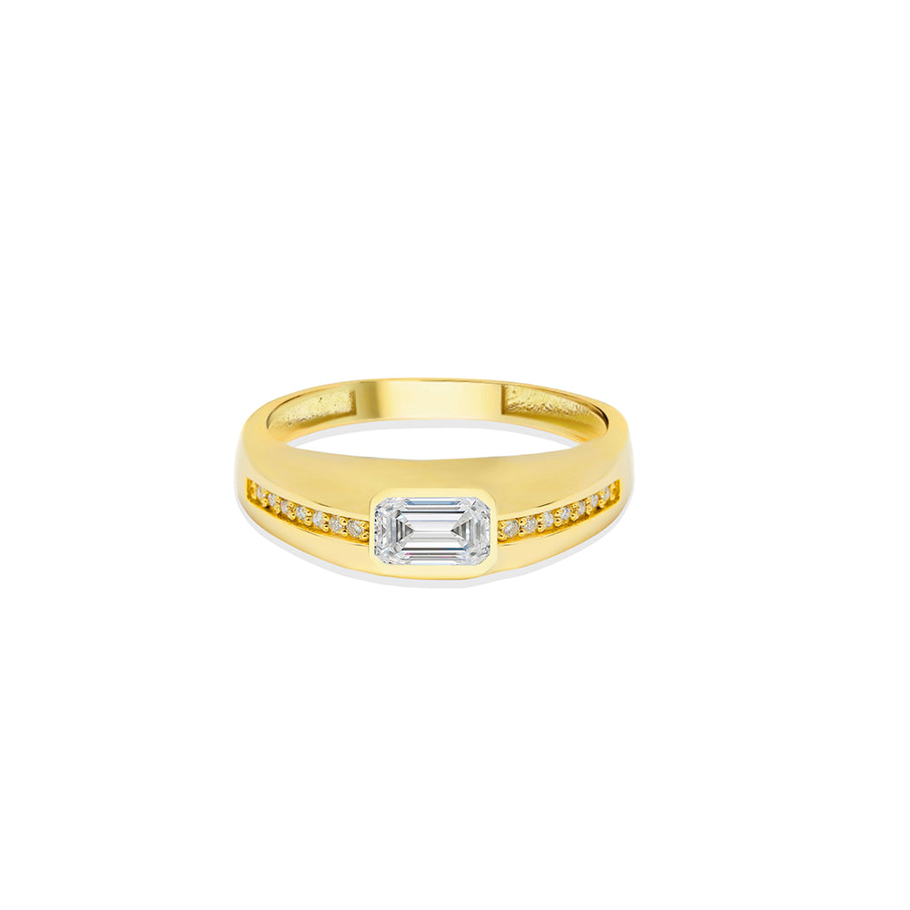 14K Gold White Sapphire Signet Ring