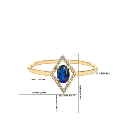 14K Gold Diamond Oval Sapphire Solitaire Ring