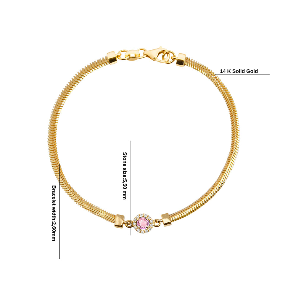14K Gold Round Pink Sapphire Diamond Bracelet / Everyday Pink Bracelet