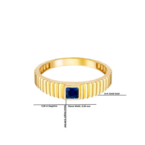 14K Gold Natural Sapphire Square Band Ring