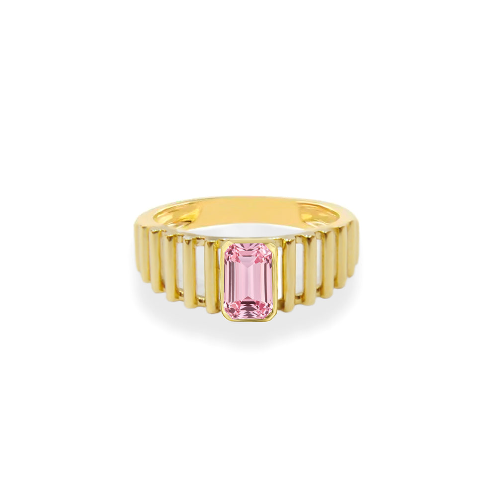 14K Gold Emerald Cut Pink Sapphire Ring