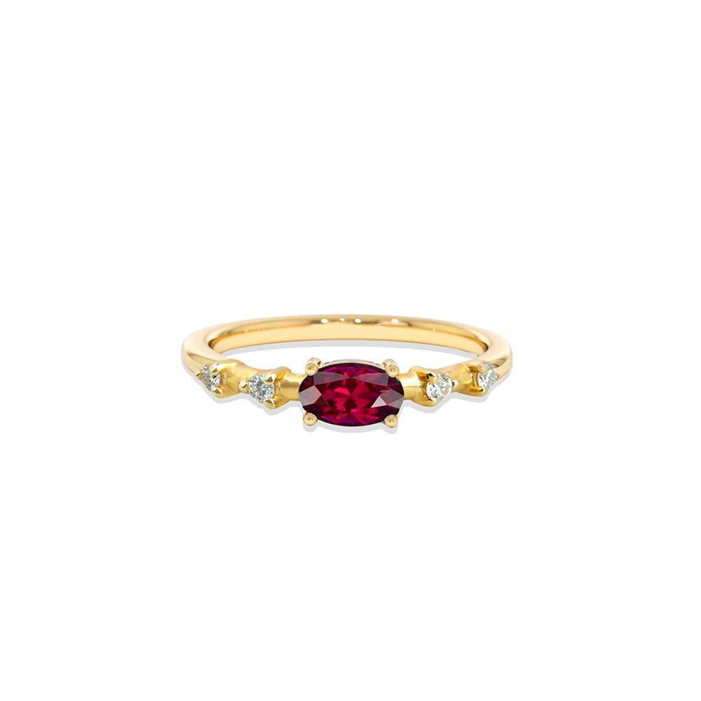 14K Gold East West Ruby Ring