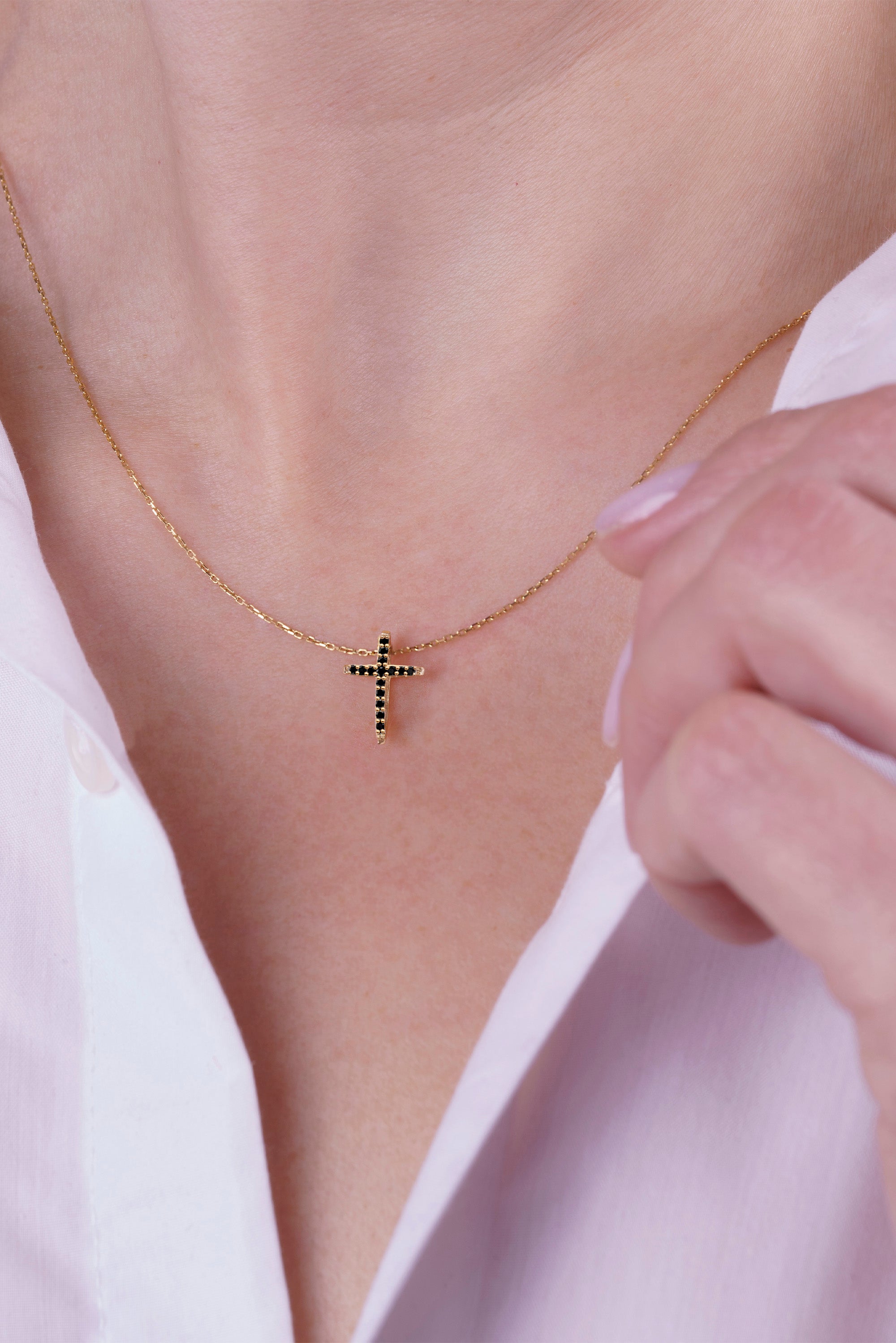 Minimalist Black Diamond Cross Pendant