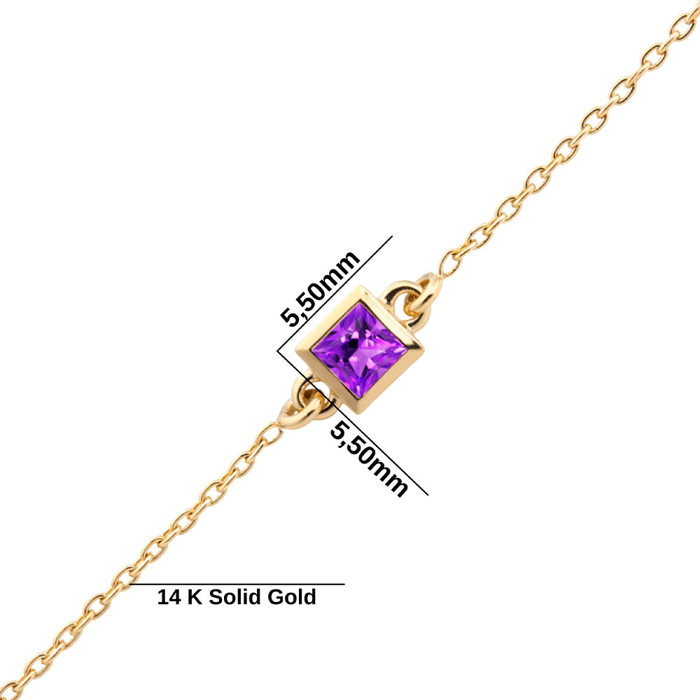 14K Gold Princess Cut Amethyst Bracelet