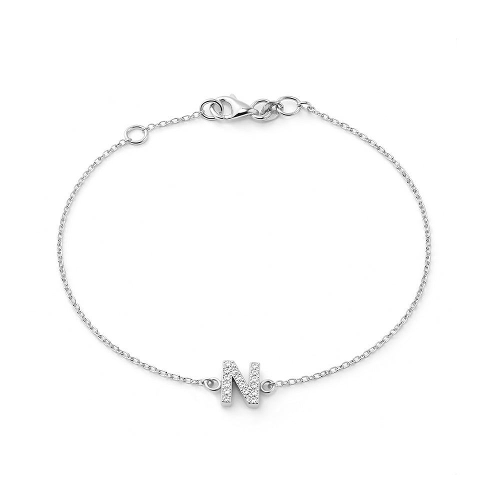 Diamond Initial Bracelet / 14K Gold Letter N Bracelet