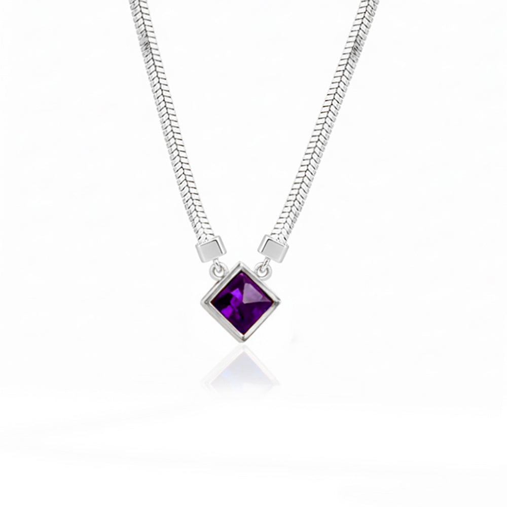 Amethyst Princess Cut Pendant Necklace