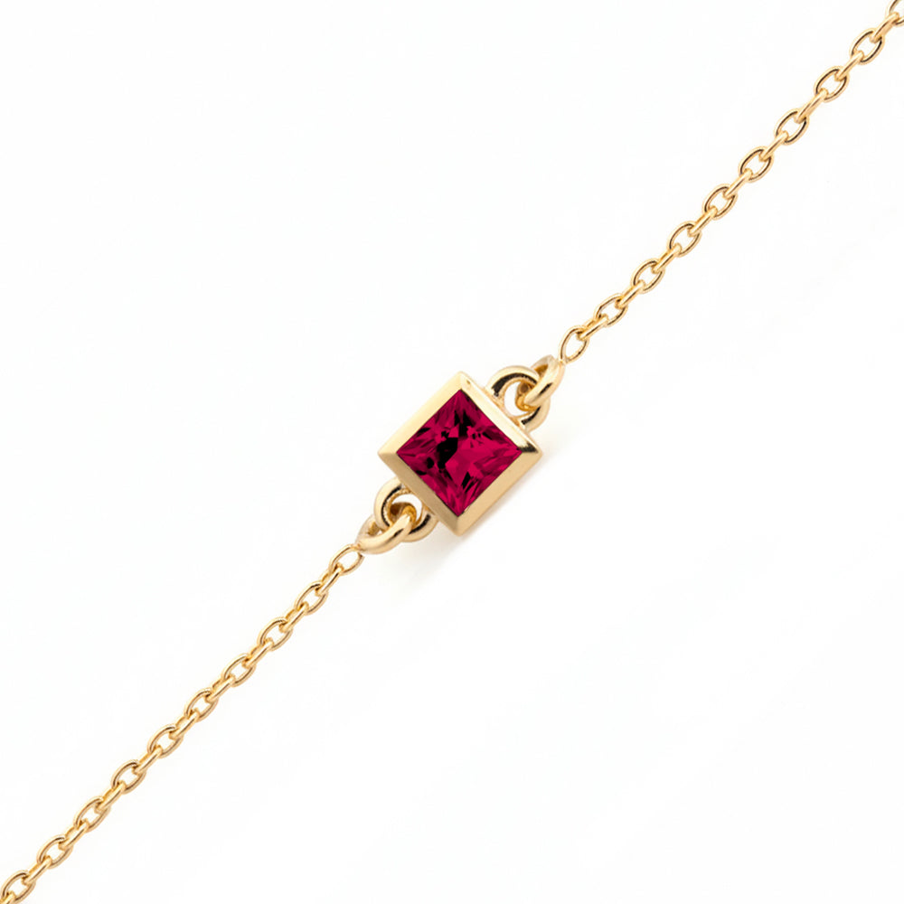 14K Gold Princess Cut Ruby Bracelet