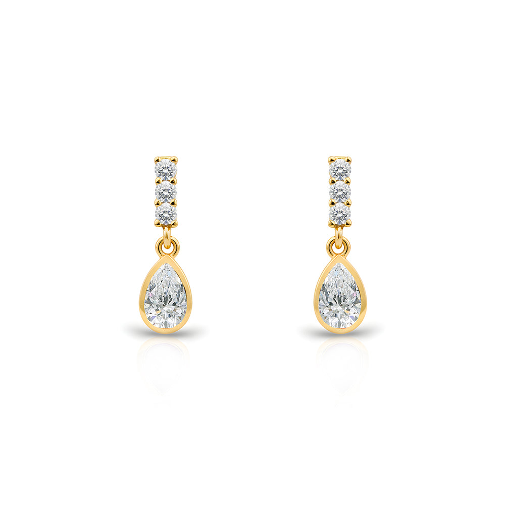 14K Gold White Sapphire Teardrop Earrings