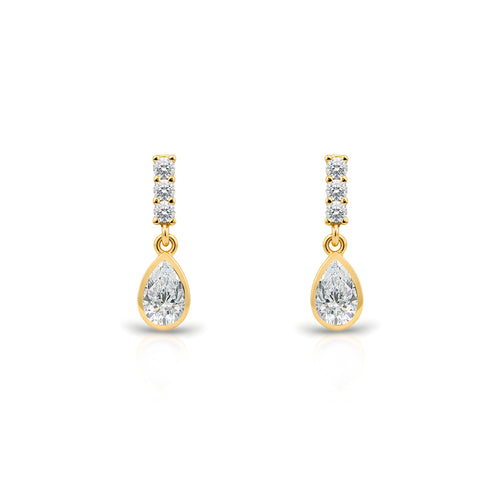 14K Gold White Sapphire Teardrop Earrings