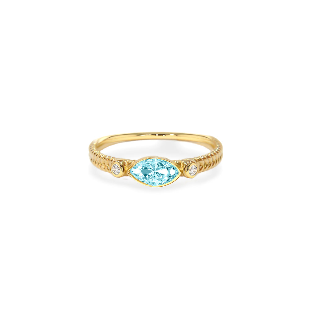 14K Gold Natural Aquamarine Marquise Ring