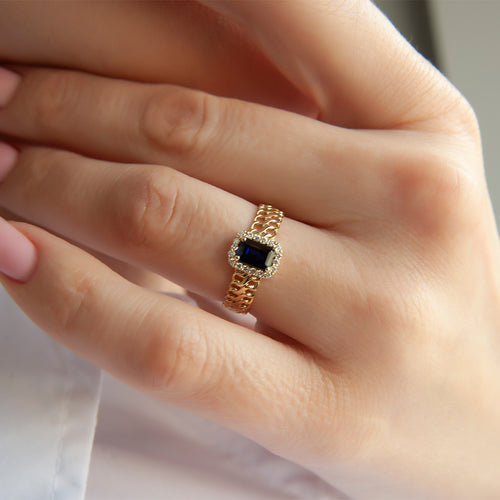 14K Gold Natural Sapphire Chain Ring