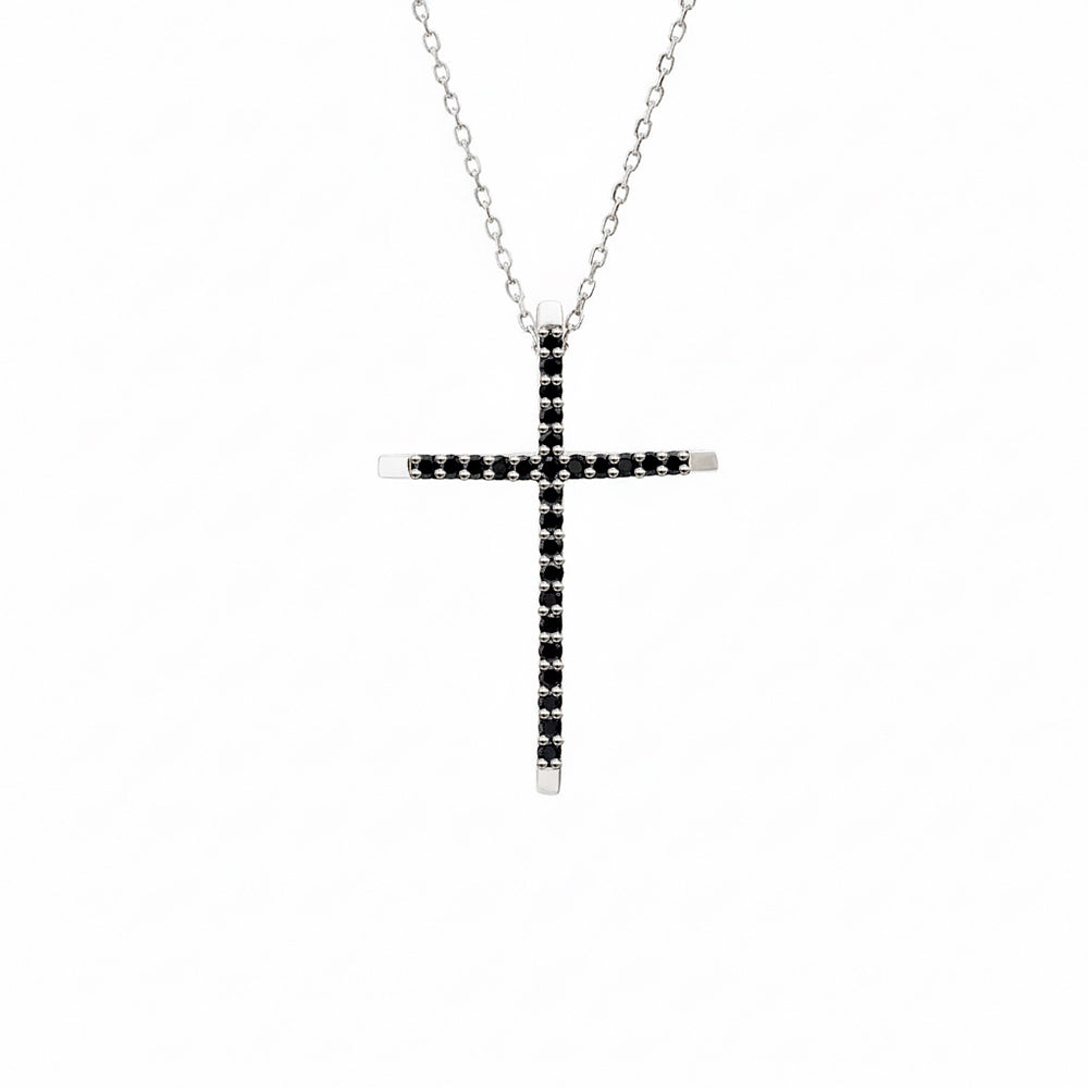 14K Gold Black Diamond Cross Necklace / Faith Pendant