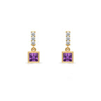 14K Gold Amethyst Square Earrings